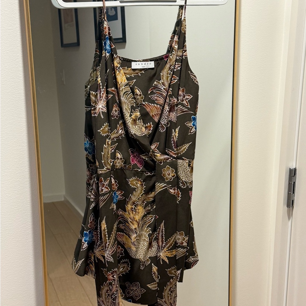 Sandro Silk Printed Wrap Romper - Picture 2 of 5